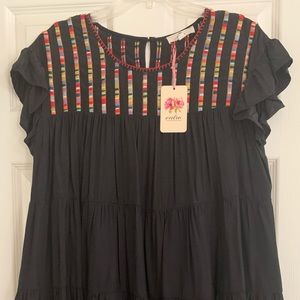 Entro Babydoll, tiered, embroidered dress.